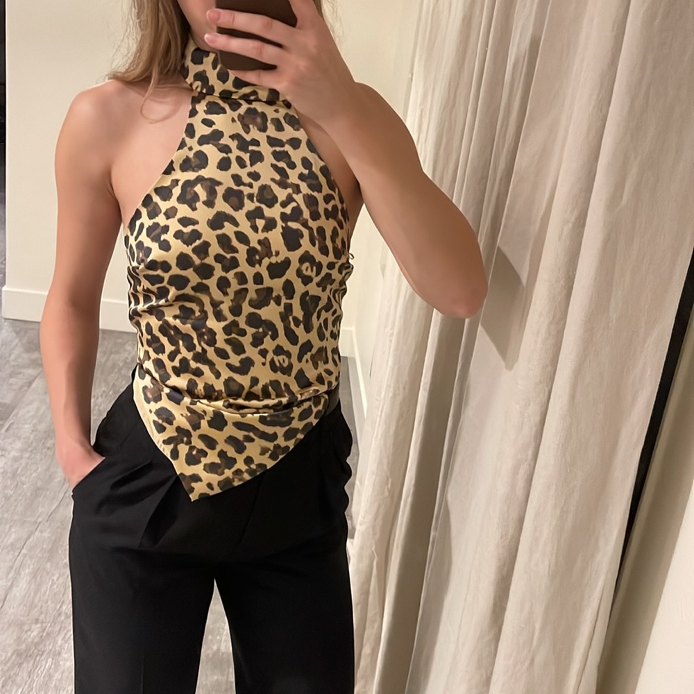 Zara Satin Tie Back Leopard Top